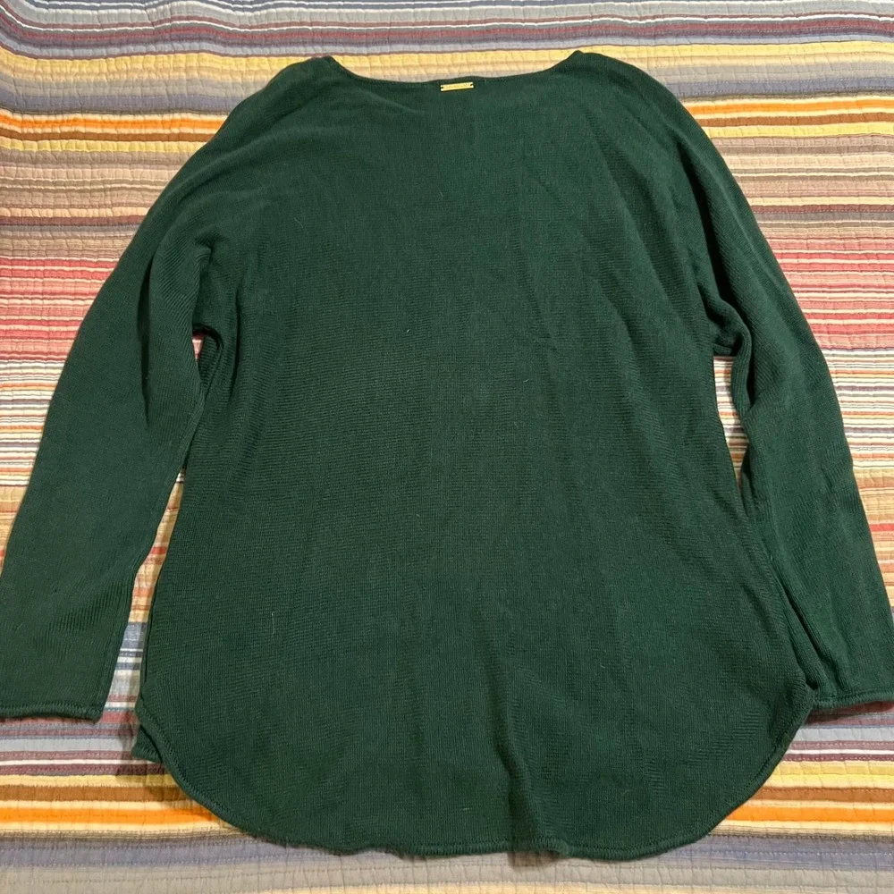 MICHAEL KORS Women's Green Ribbed Knit Gold Zipper Detail Sweater‎ Top Size L